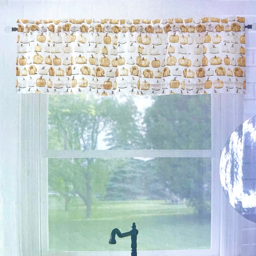 Pumpkin Rod Pocket Valance Ivory Orange Tan Window Treatment 54 x 14 NEW NIP